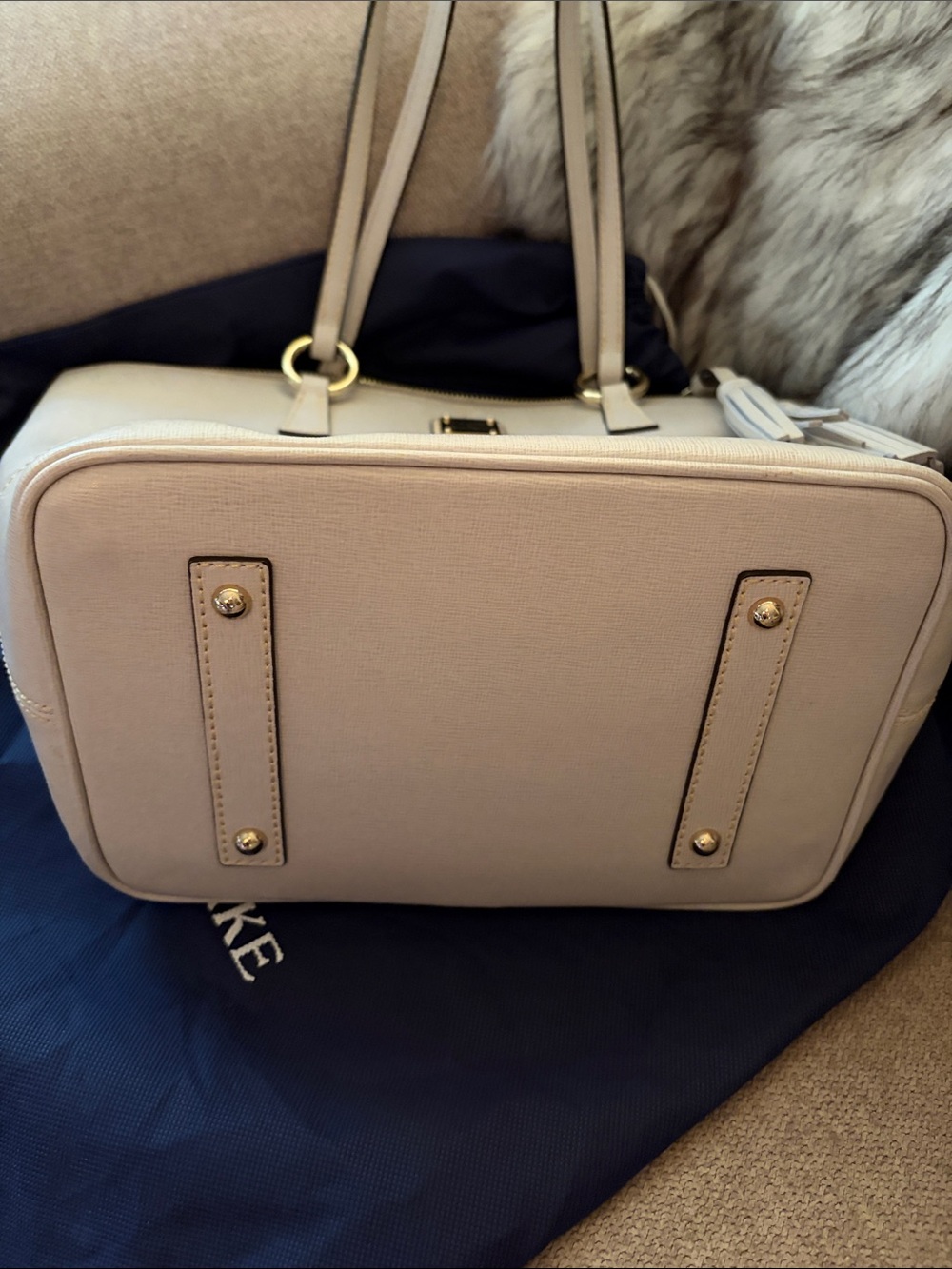 Dooney & Bourke Beige Saffiano leather Tobi Tote with Tassel & dust bag. - Picture 6 of 10